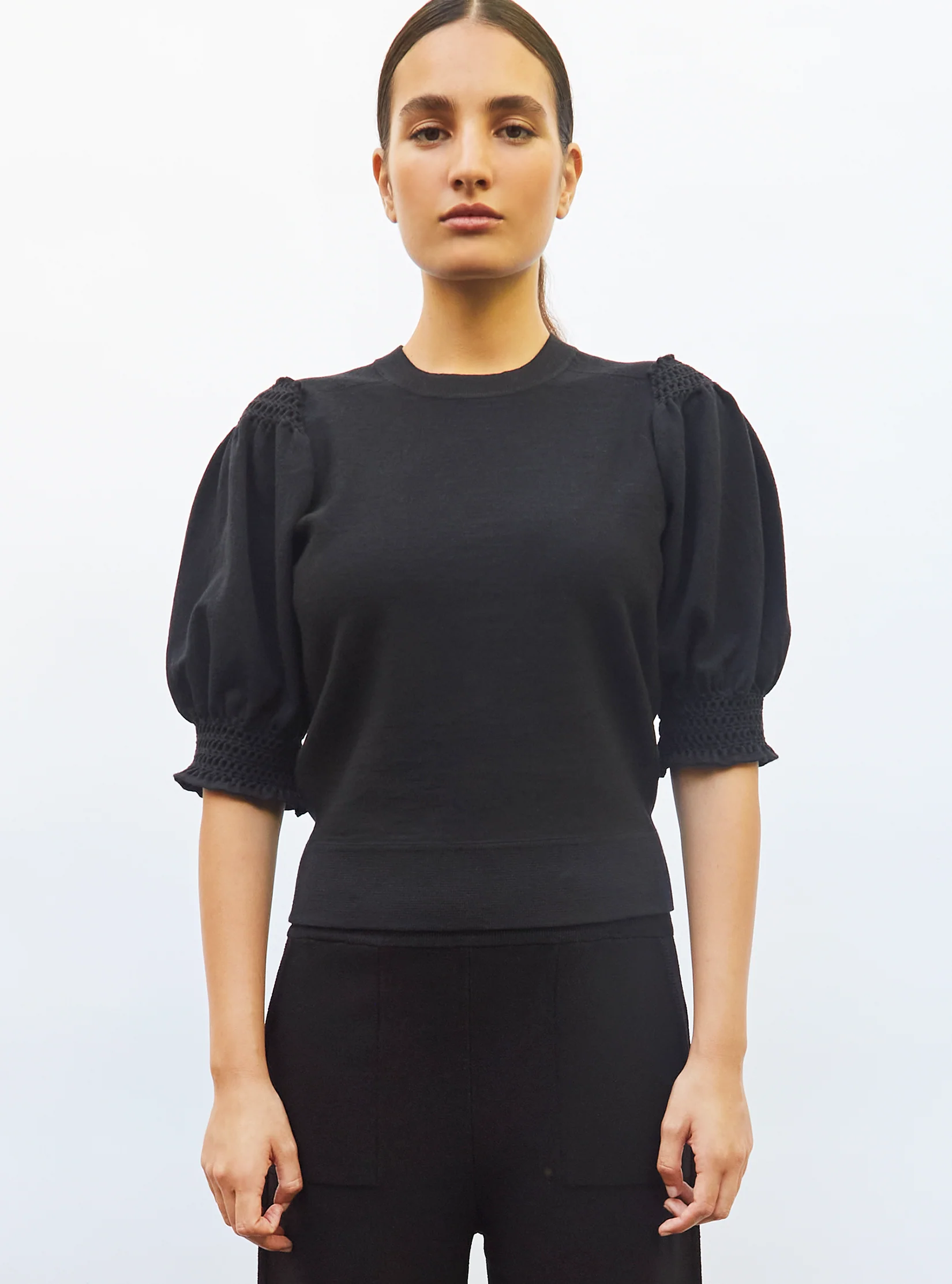top à détails en maille smockée